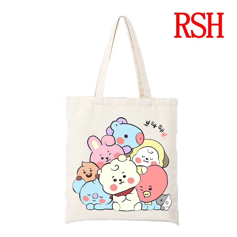 BT21 Group Tote Bag — Official All Characters Canvas Shoulder Bag