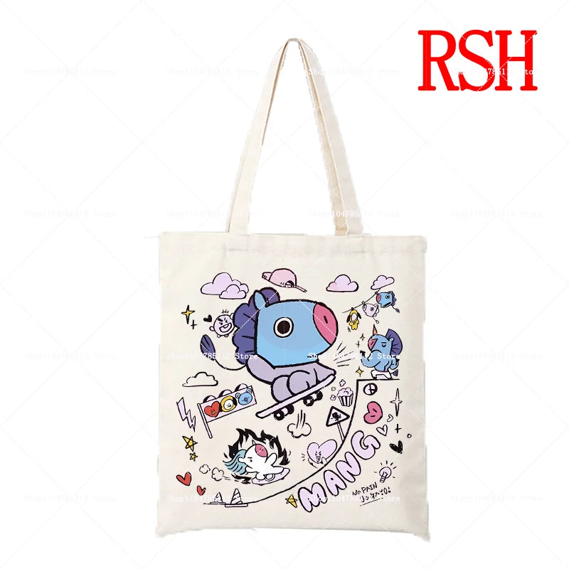 BT21 Pastel Mix Tote Bag — Official All Characters Kawaii Canvas Bag
