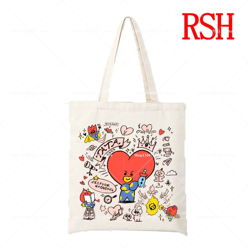 BT21 Group Tote Bag — Official All Characters Canvas Shoulder Bag