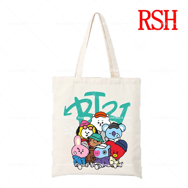 BT21 Logo Tote Bag — Official BT21 Canvas Shoulder Bag